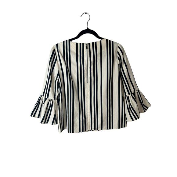 ALICE AND OLIVIA Bernice Ruffle-trimmed Striped Cotton Top In Variegated Stripe - Picture 6 of 8